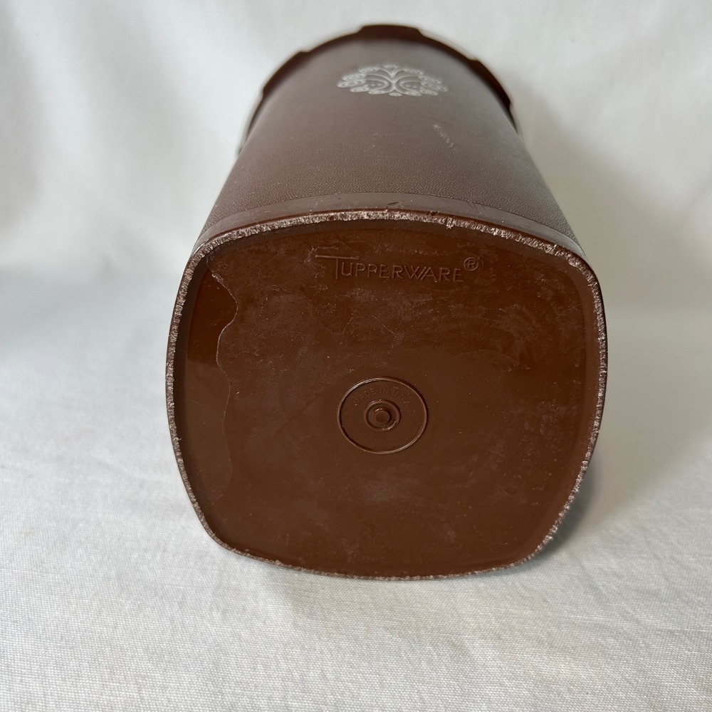 Vintage Brown Tupperware Canister with Translucent Lid White Emblem 10 in Tall - Picture 10 of 13